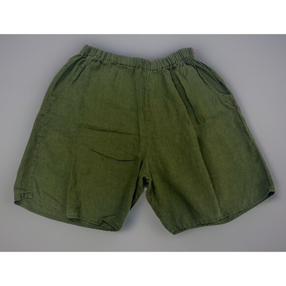 FLAX Pants - FLAX By Jeanne Engelhart 100% Linen Shorts High Rise Green Size Small Sun Shorts